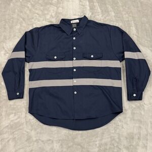 Just In Trend‎ Shirt Mens 2XL Blue Reflective Workwear Long Sleeve Button up